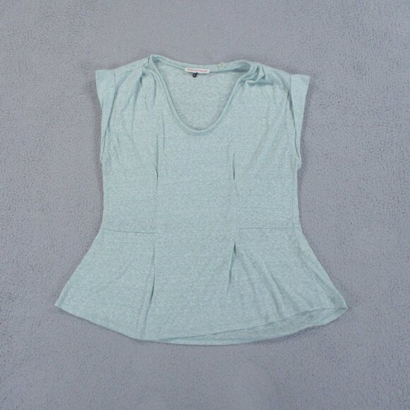 Rebecca Taylor Shirt Womens Large Green Peplum Knit Fitted Lightweight Sheer - Picture 1 of 11